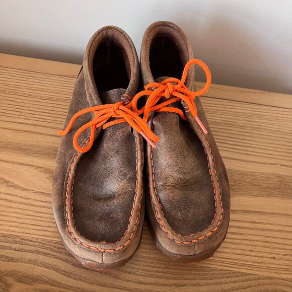 Twisted X Chukka Distress Driving Mocs Boots Youth 5.5M Bomber Brown Neon Orange - Picture 3 of 10